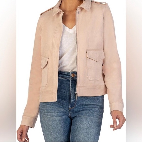 KUT from the Kloth Alena Hidden Zipper‎ Trucker Jacket L Powder Pink NWOT gift - Picture 1 of 16